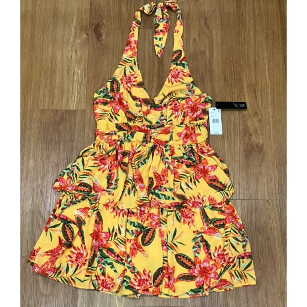 BCX Juniors' Printed Halter-Style Mini Dress Floral Print L